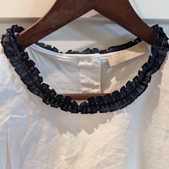 S'MaxMara White Sleeveless Top with Black Ruffle Trim XS/S Elegant Girlhoodcore - Picture 4 of 5